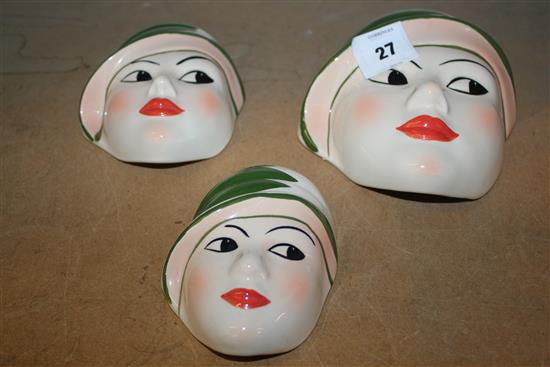 3 Crown Devon wall masks, Dorothy Ann(-)
